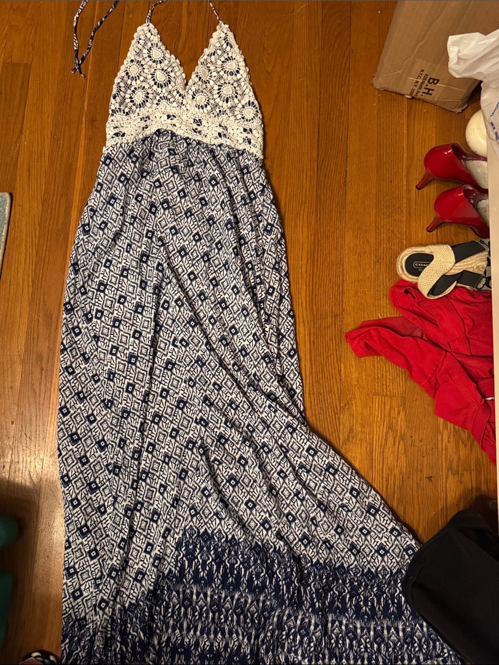 Crochet Maxi Dress Navy fun White sexy summer side boob revealing sexy hot cute
